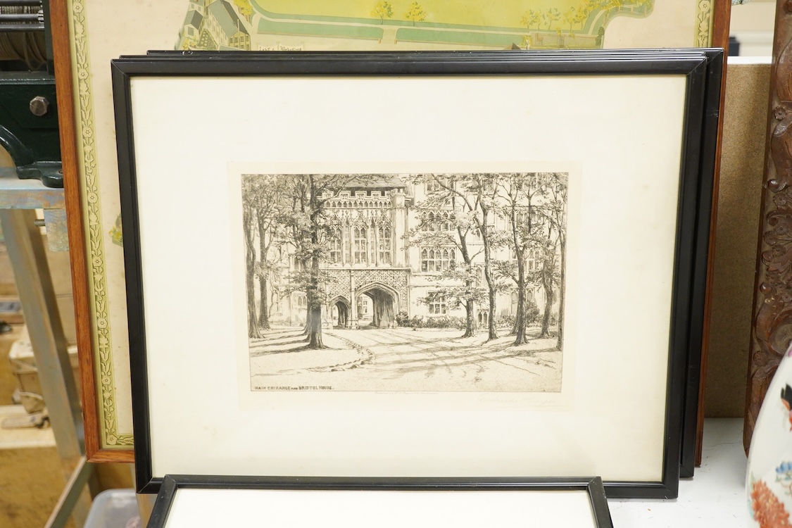 A collection of six Brighton interest prints to include five by Gertrude Hayes, three pencil signed and two titled ‘Brighton College Chapel’ and ‘Brighton College’, 66 x 50cm